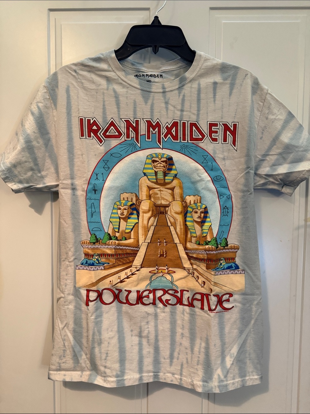 Iron Maiden Powerslave Graphic Tee - White with Blue Accents, MD size -